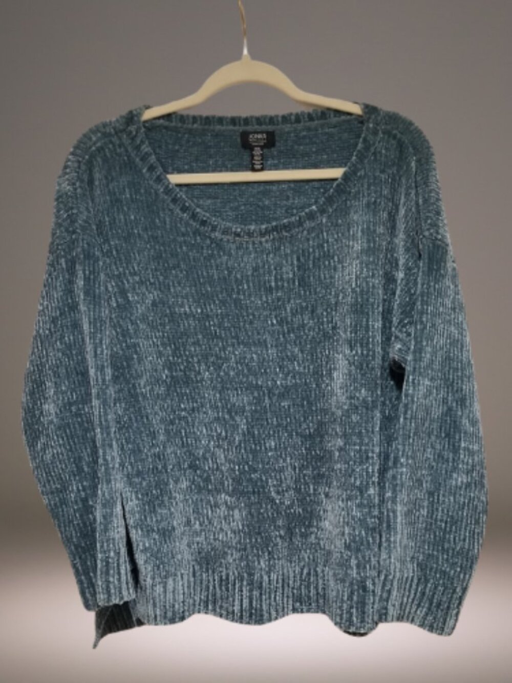 Jones New York Signature Womens XL Blue Chenille Crew Neck Sweater